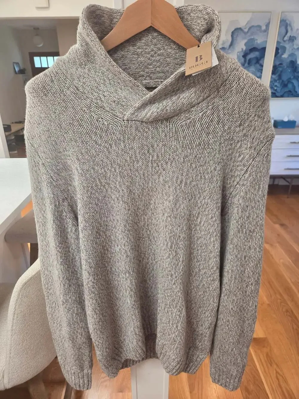 Boggi Milano Men's XL Cashmere Blend Beige Cowl Neck Pullover Sweater NWT